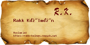 Rakk Kálmán névjegykártya